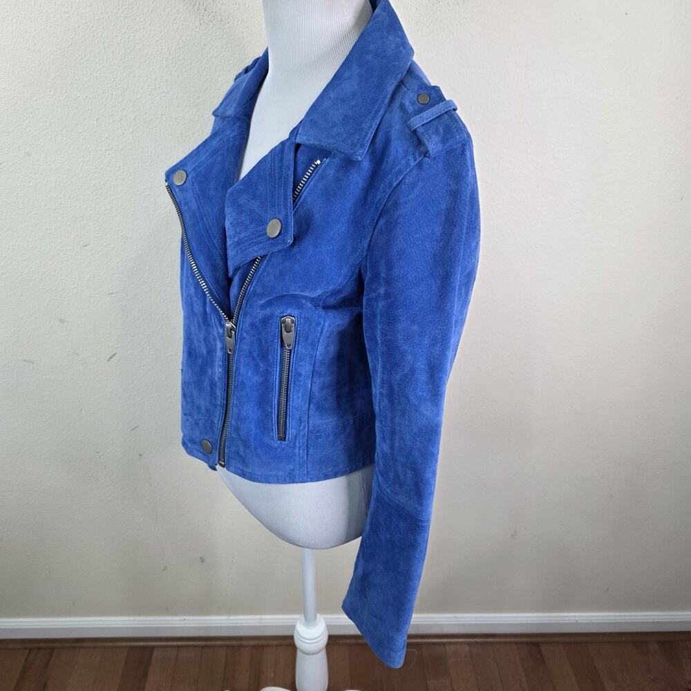 SL8 Jacket Womens Size Small Blue Leather Moto Asymmetrical Zip Biker Short - Picture 3 of 13